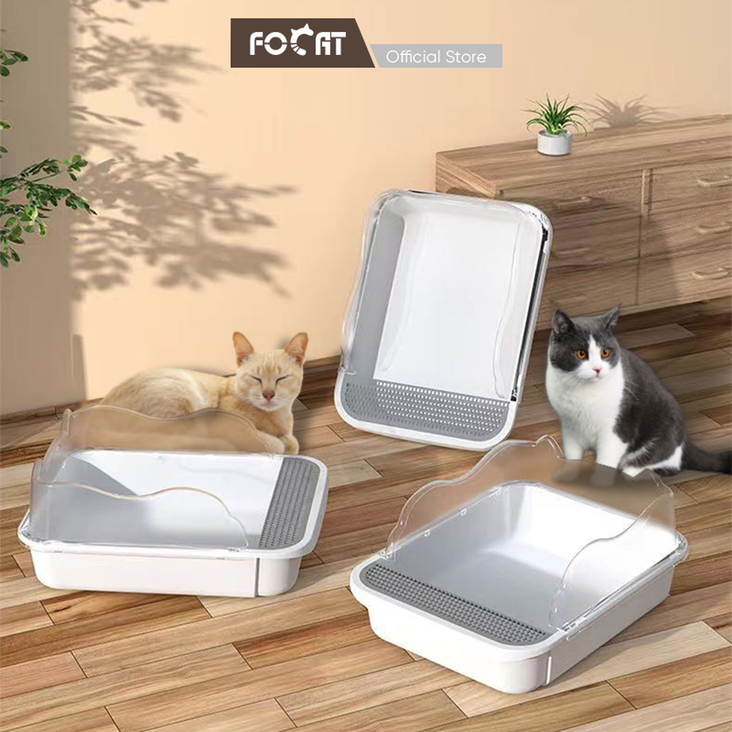 FOCAT Pet Litter Box Open Top High Ceiling M61 Bak Toilet Pasir Kucing Anjing Desain Terbuka Dengan Pembatas Tinggi FREE SEKOP